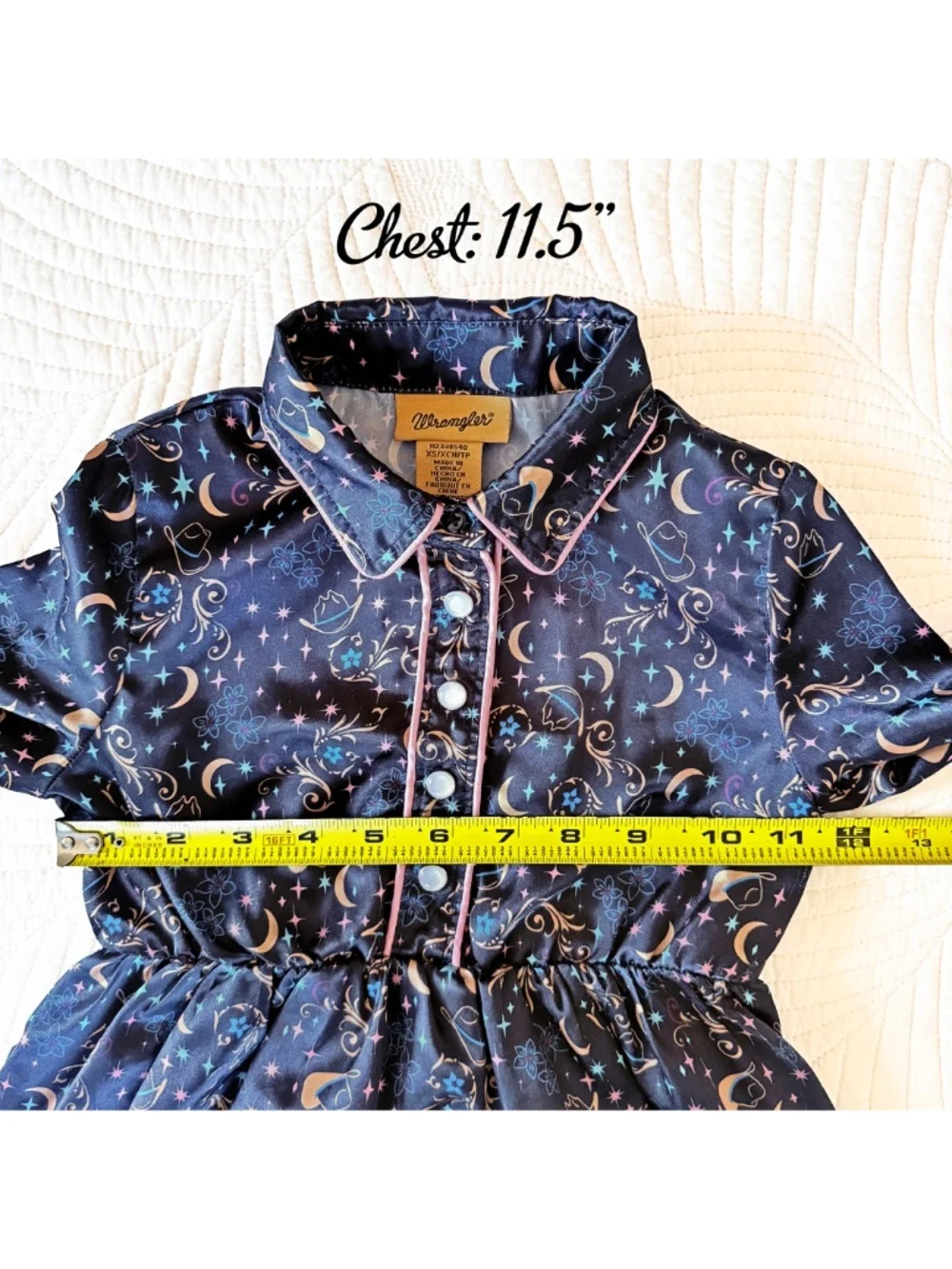 Wrangler Girls Celestial Moon Stars Western Satin Cowgirl Dress Whimsigoth Sz XS